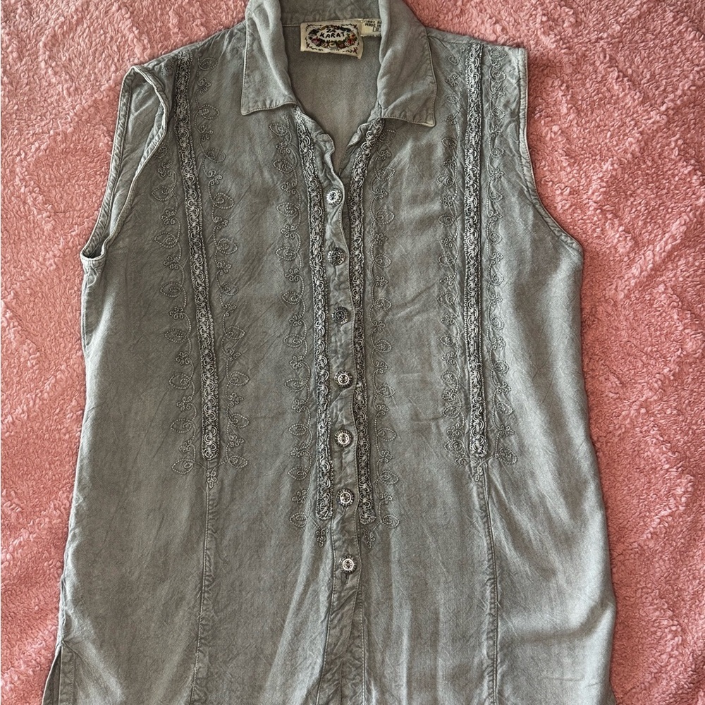 24 Karat Women’s Blouse Grey Vintage 90s Y2K Sleeveless Embellished Size S EUC - Picture 6 of 10